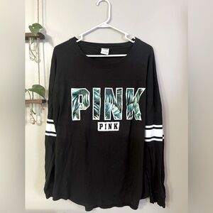 Victoria’s Secret PINK longsleeve shirt, black, white & green palm tree details